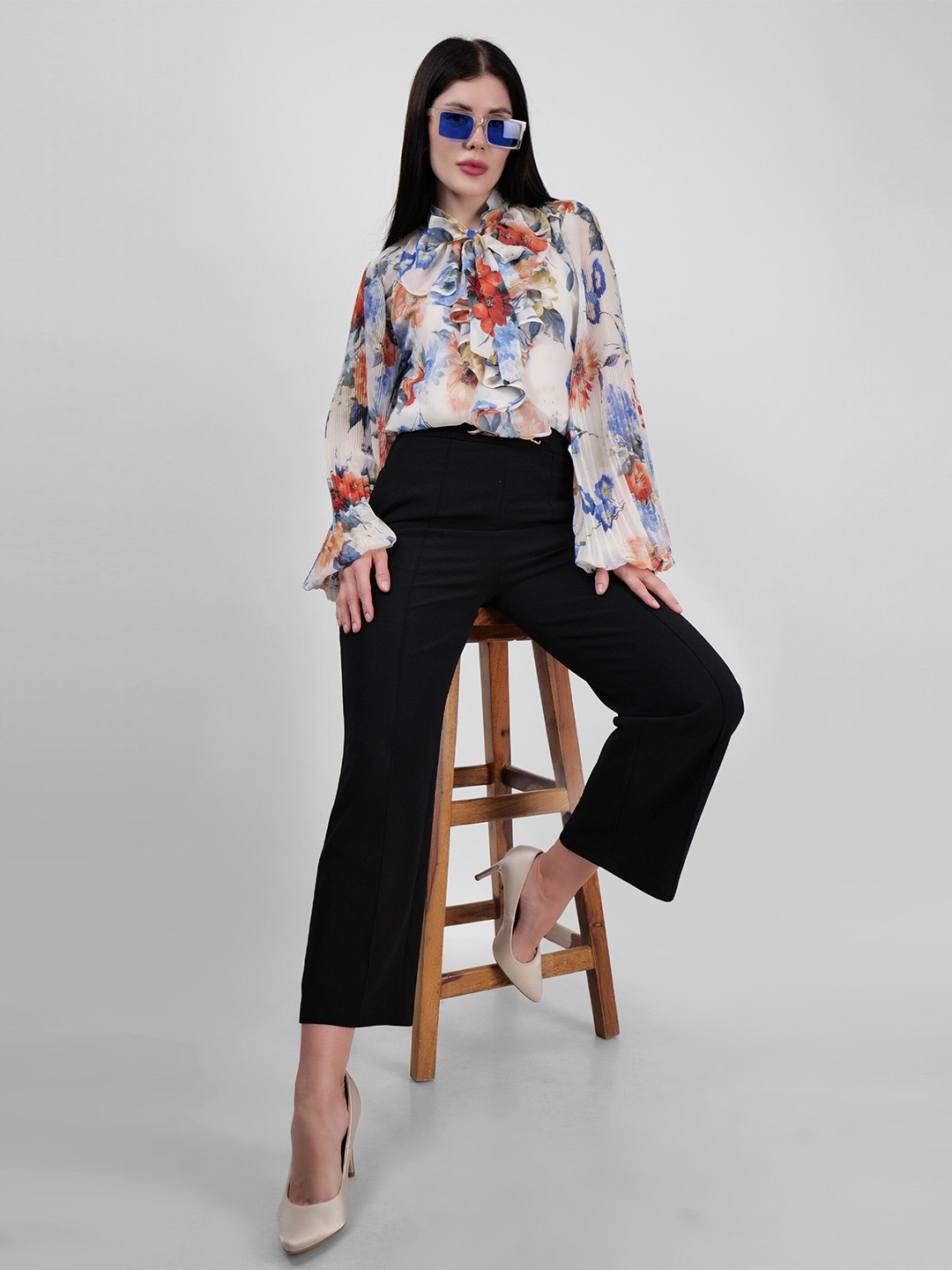 

DRIRO Floral Print Chiffon Shirt Style Top, Off white