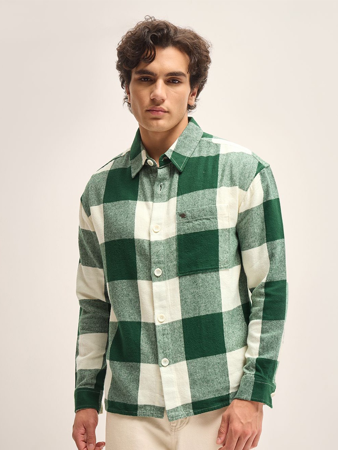 

THE BEAR HOUSE Men Opaque Checked Casual Shirt, Green