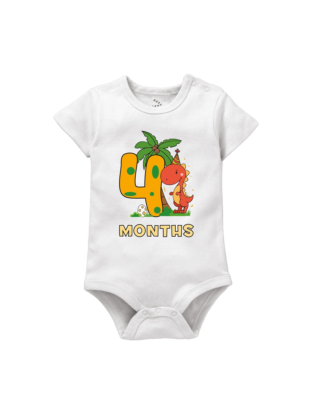 

Zeezeezoo Infants 4 Months Birthday Dinosaur Printed Cotton Bodysuit, White