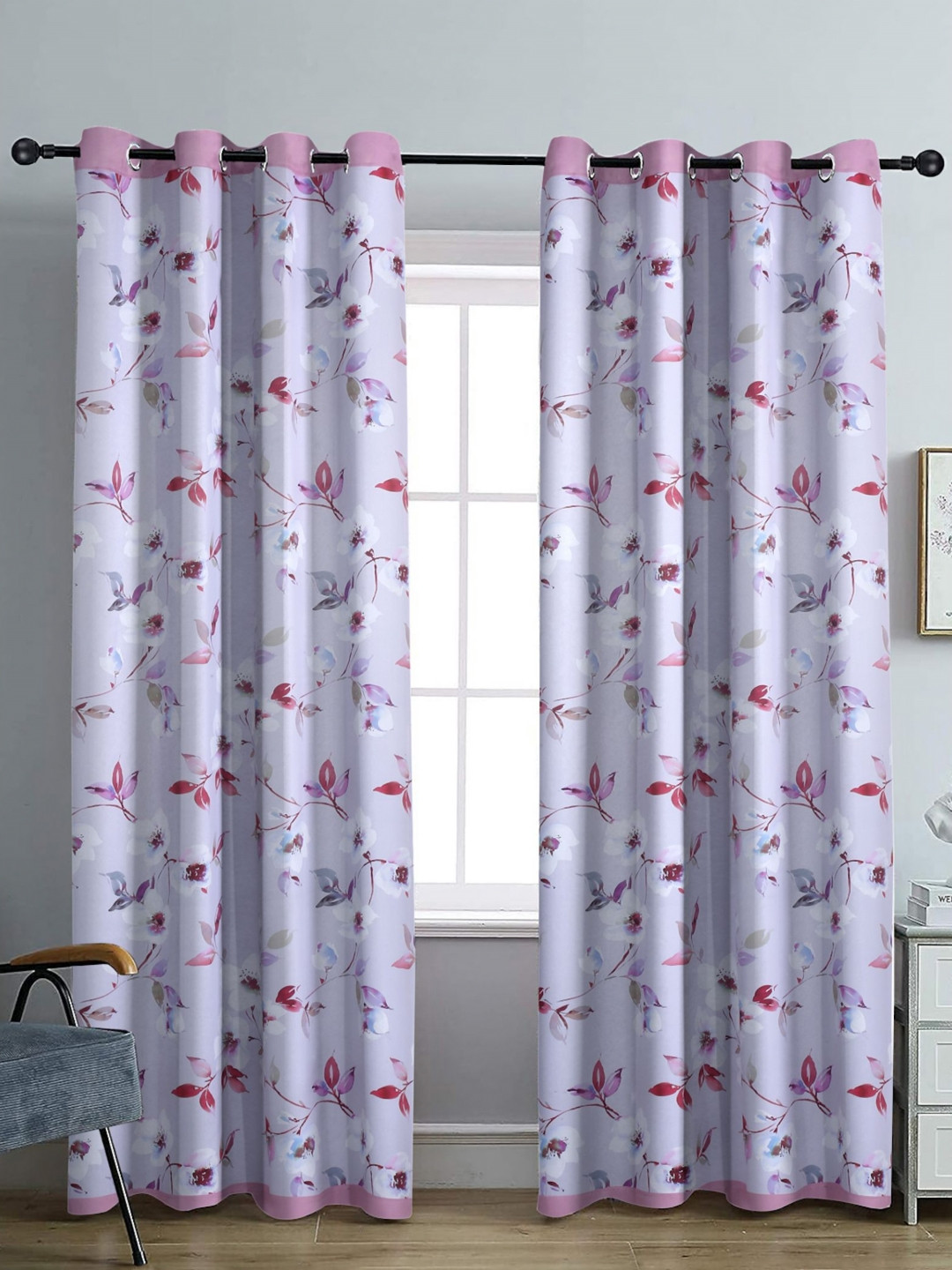 

Aura White & Pink Set of 2 Floral Black Out Window