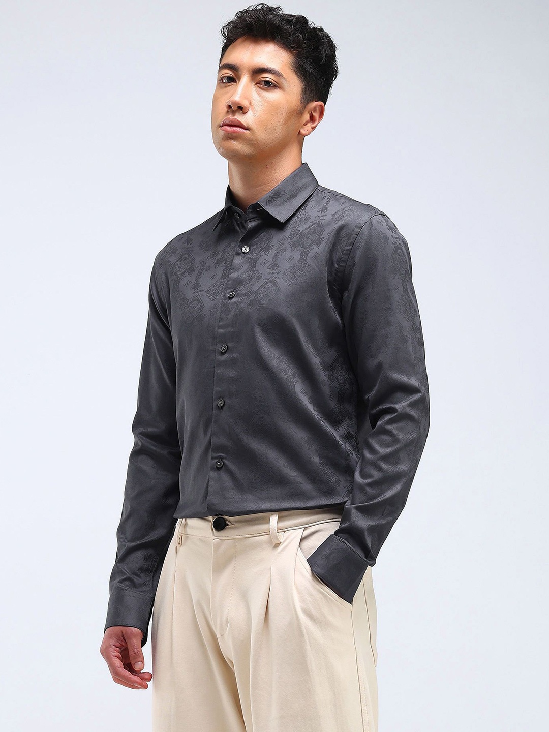 

Flying Machine Men Slim Fit Opaque Casual Shirt, Grey