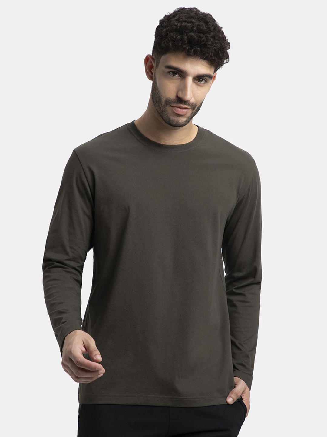 

Jockey Super Combed Cotton Rich Solid Round Neck Full Sleeve Tshirt-AM95, Olive