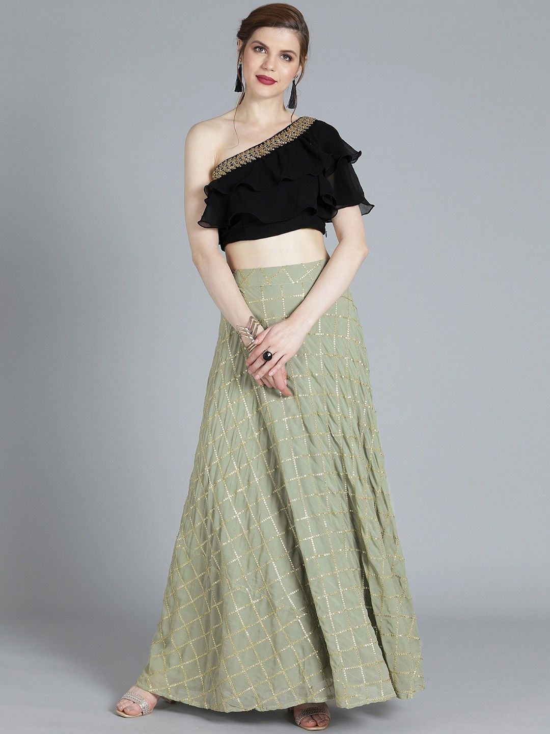 

Ethnovog Embroidered Ready to Wear Lehenga &, Black