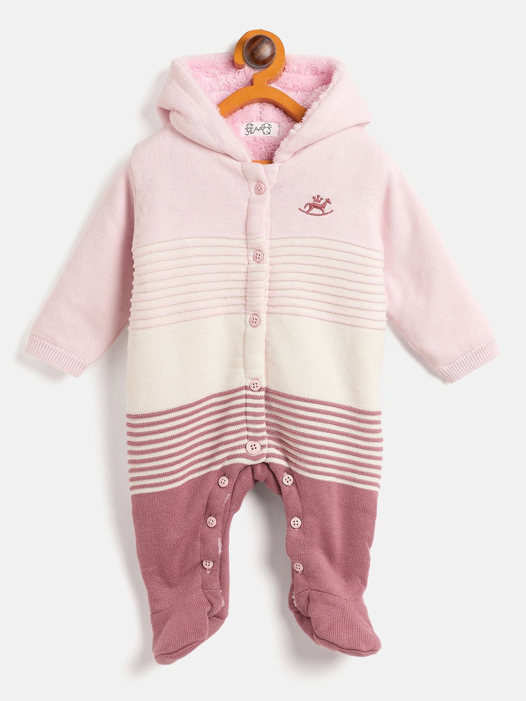 

JWAAQ Infants Striped Winter Romper With Fur Lined, Pink