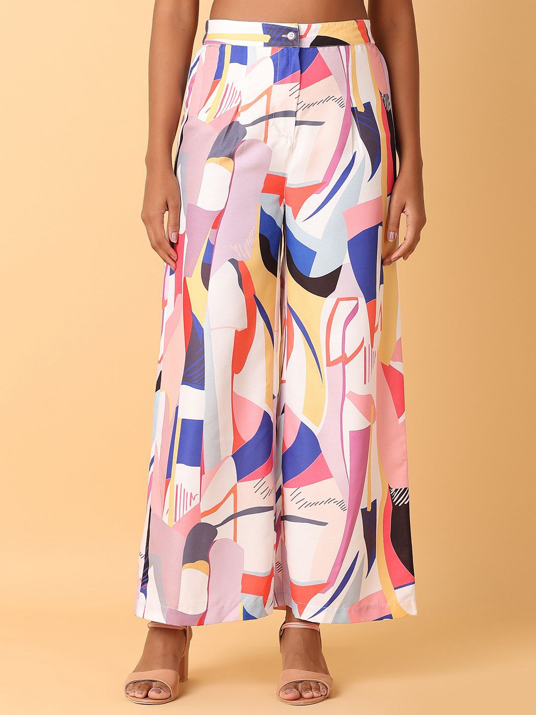 

UNLIMITED Women Printed Flared Palazzos, Pink