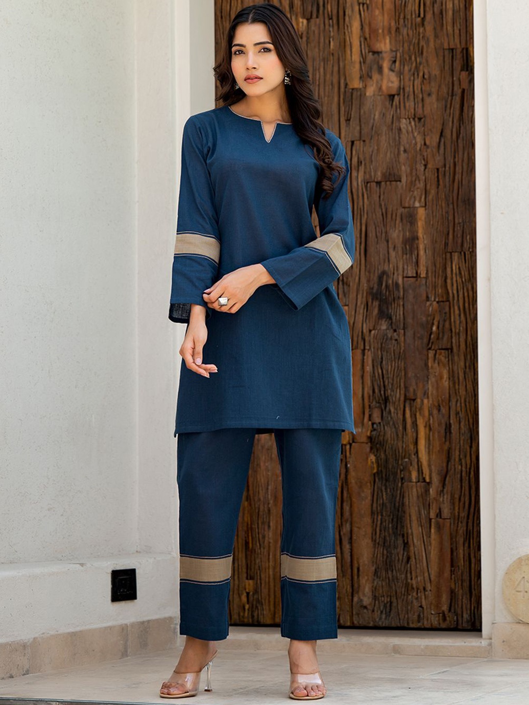 

ARAVALII Self Design Top & Trouser Co-Ord Set, Teal