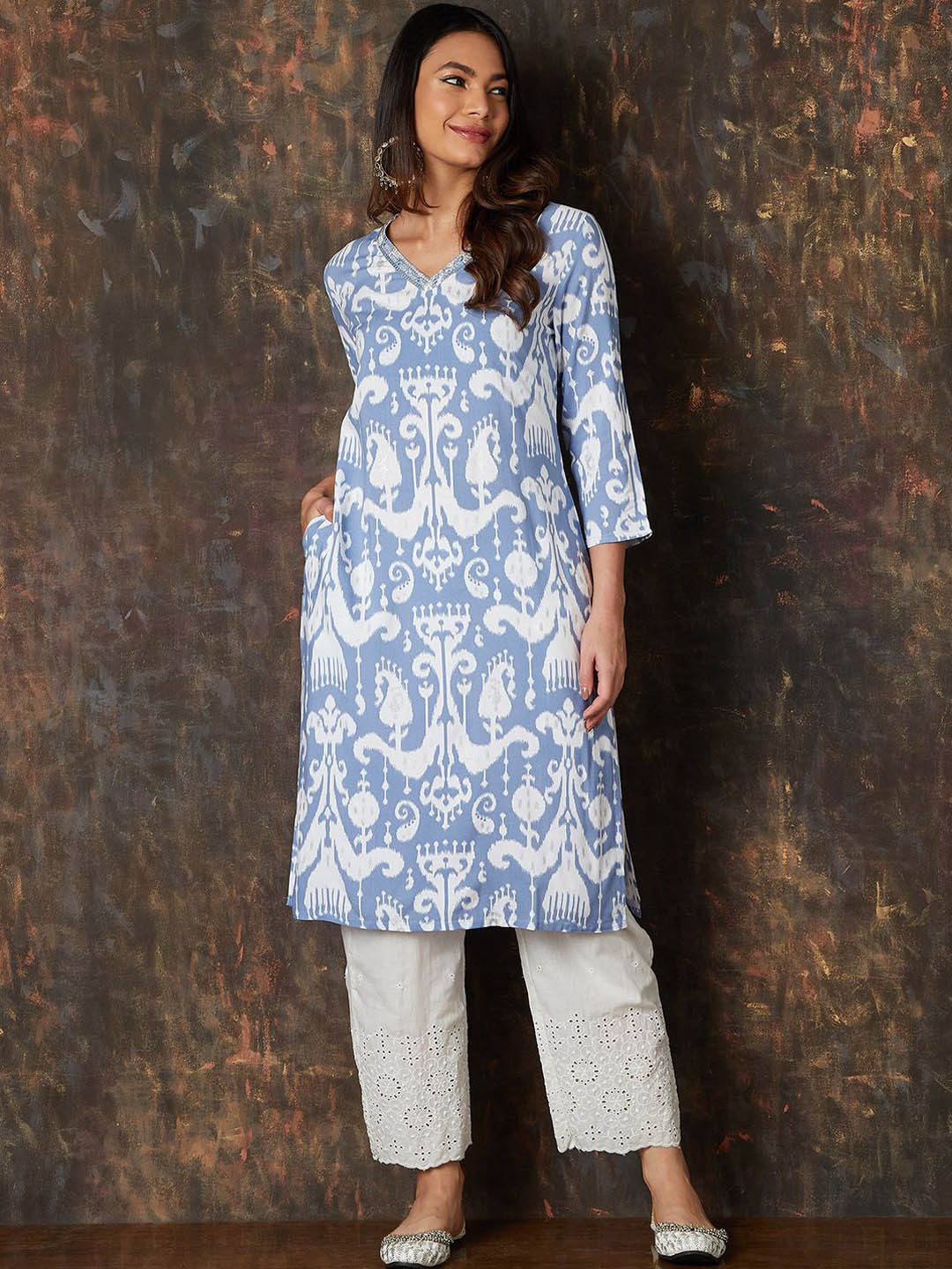 

Melange by Lifestyle Women Floral Printed Kurta, Blue
