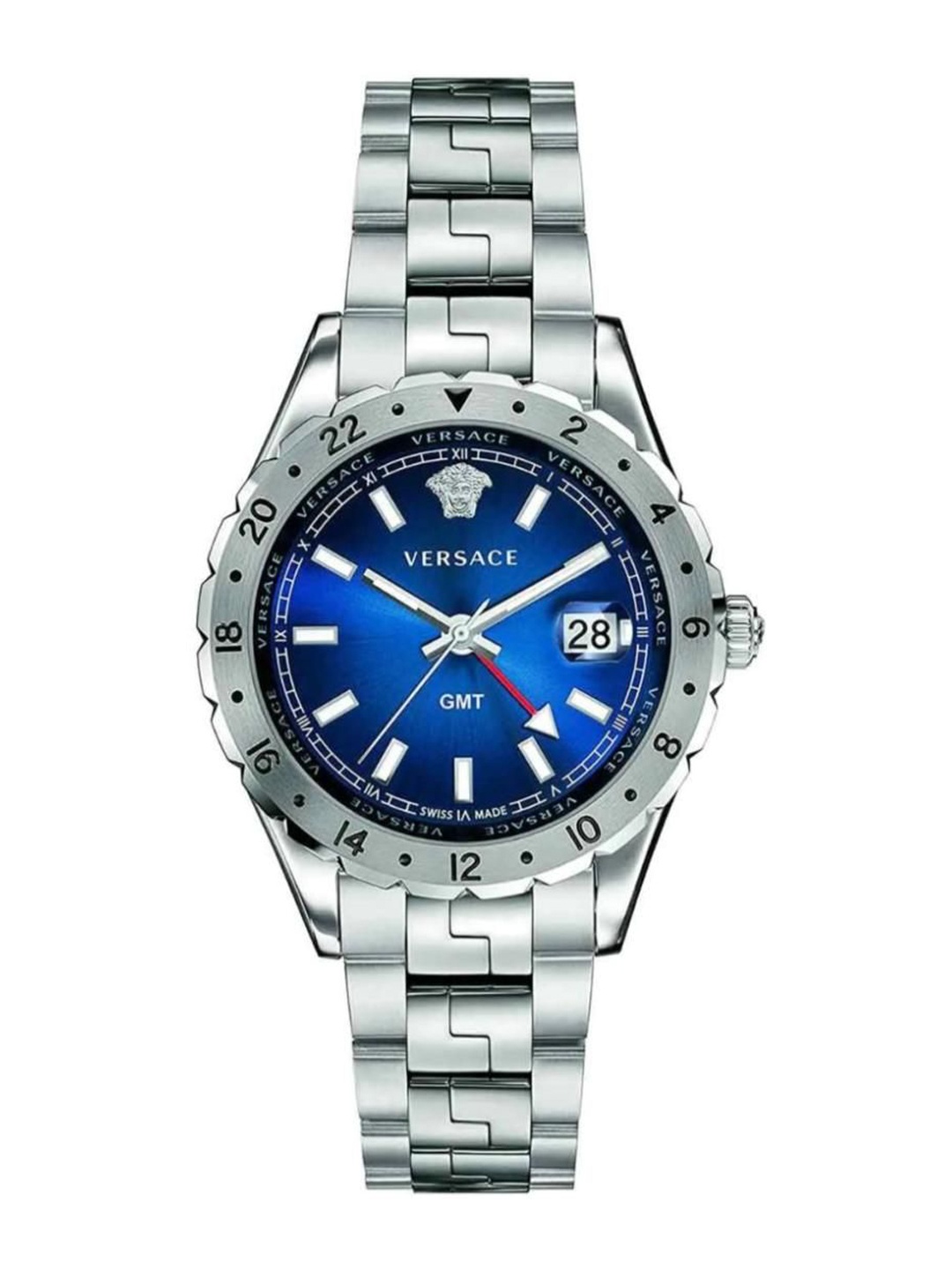 

Versace Women Brass Embellished Dial & Stainless Steel Bracelet Style Straps Analogue Watch V11010015, Blue