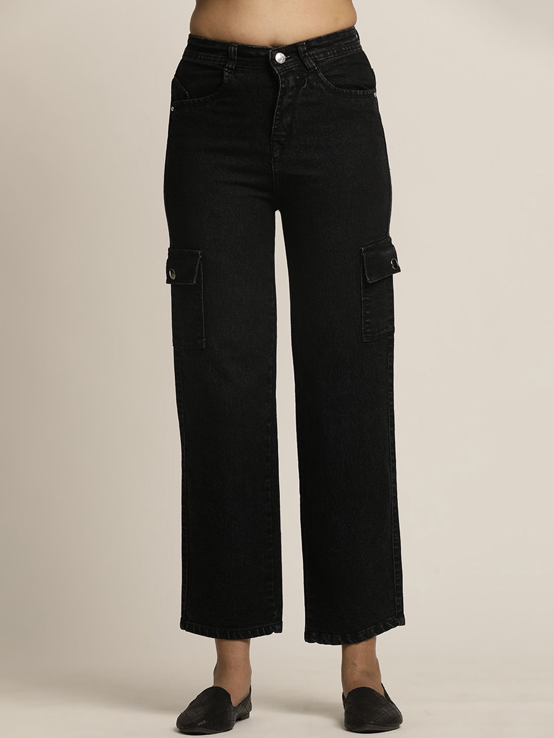 

BAESD Women Comfort Mid-Rise Cropped Cargo Jeans, Black