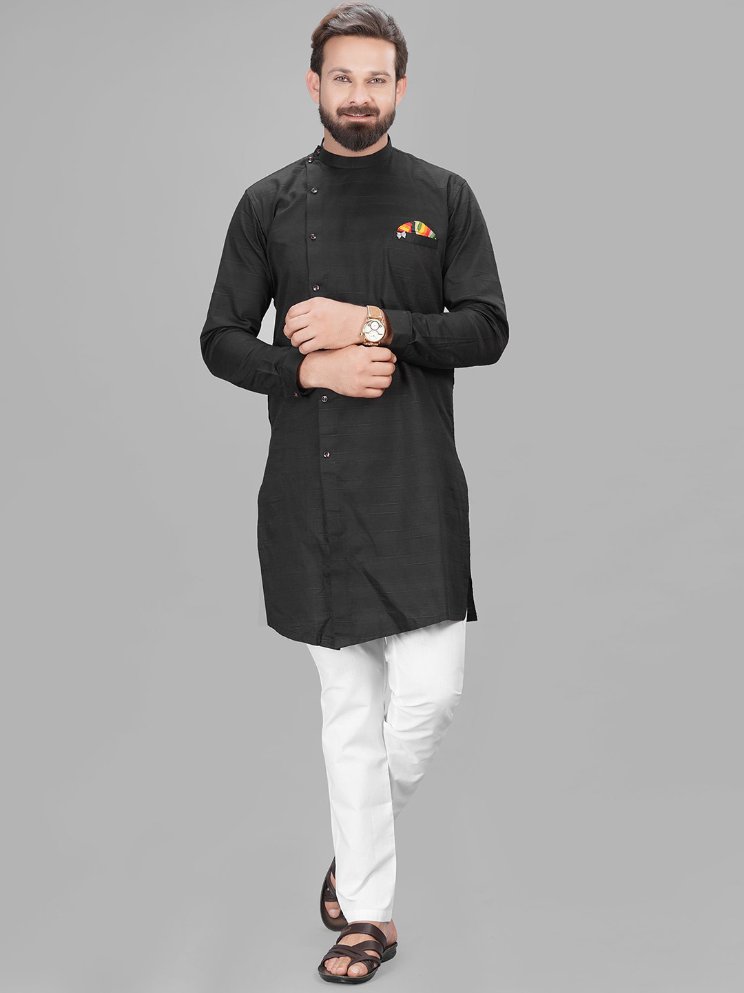 

LA'SCOOT Men Regular Kurta with Pyjamas, Black