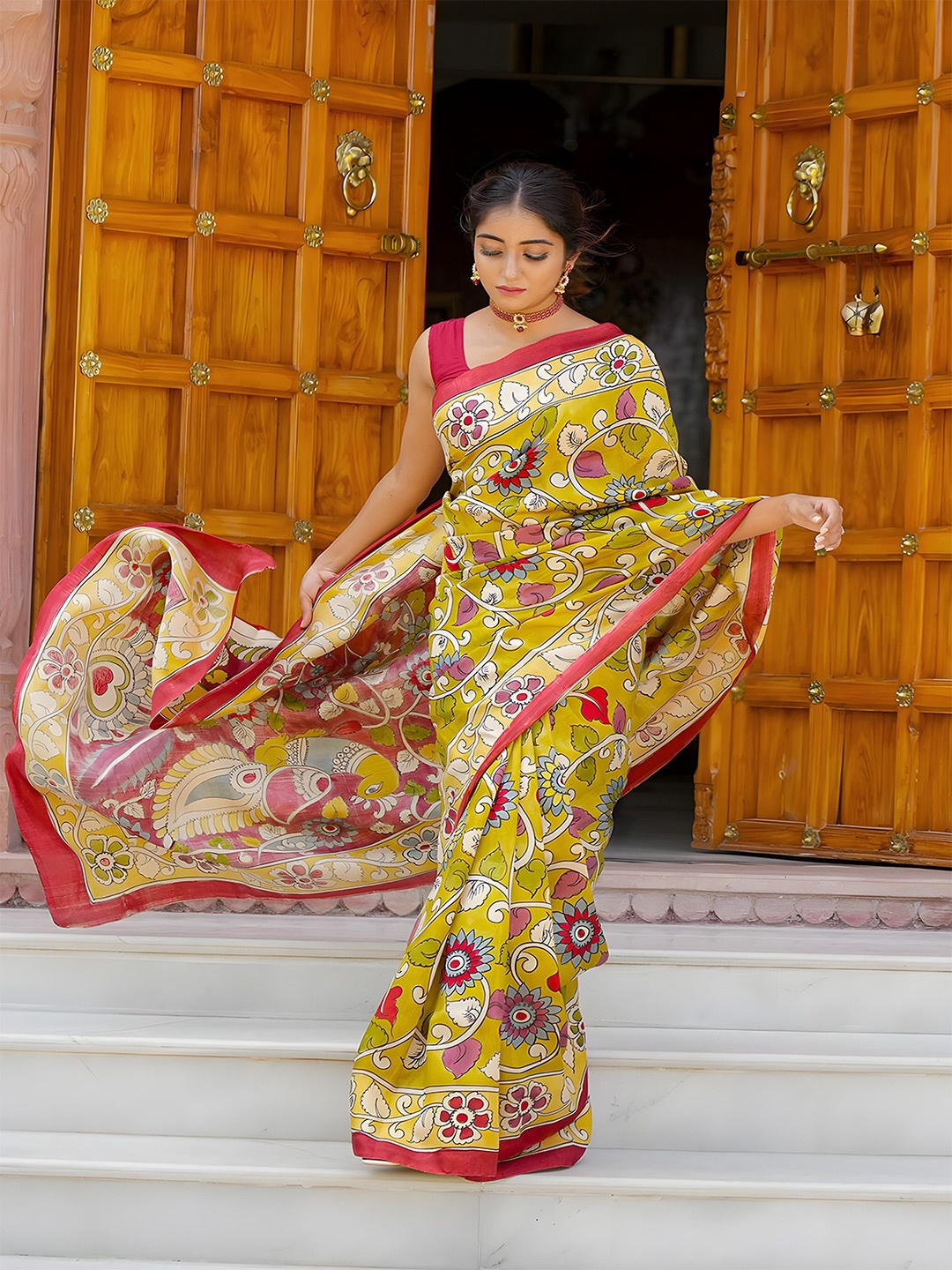 

Anouk Kalamkari Linen Blend Saree, Mustard