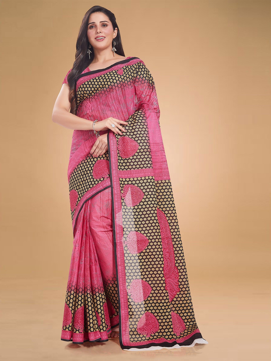 

Rani Saahiba Floral Pure Cotton Saree, Pink