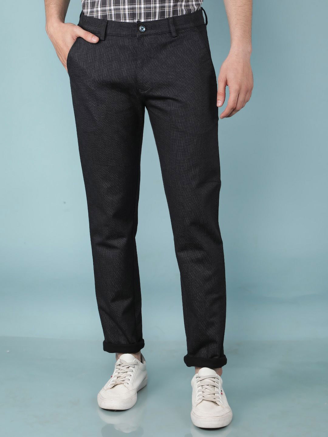 

Crimsoune Club Men Solid Smart Slim Fit Chinos Casual Trousers, Navy blue