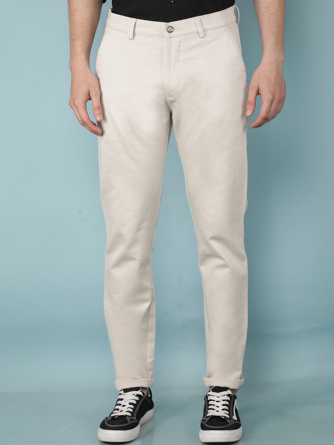 

Crimsoune Club Men Smart Slim Fit Chinos Trousers, Off white