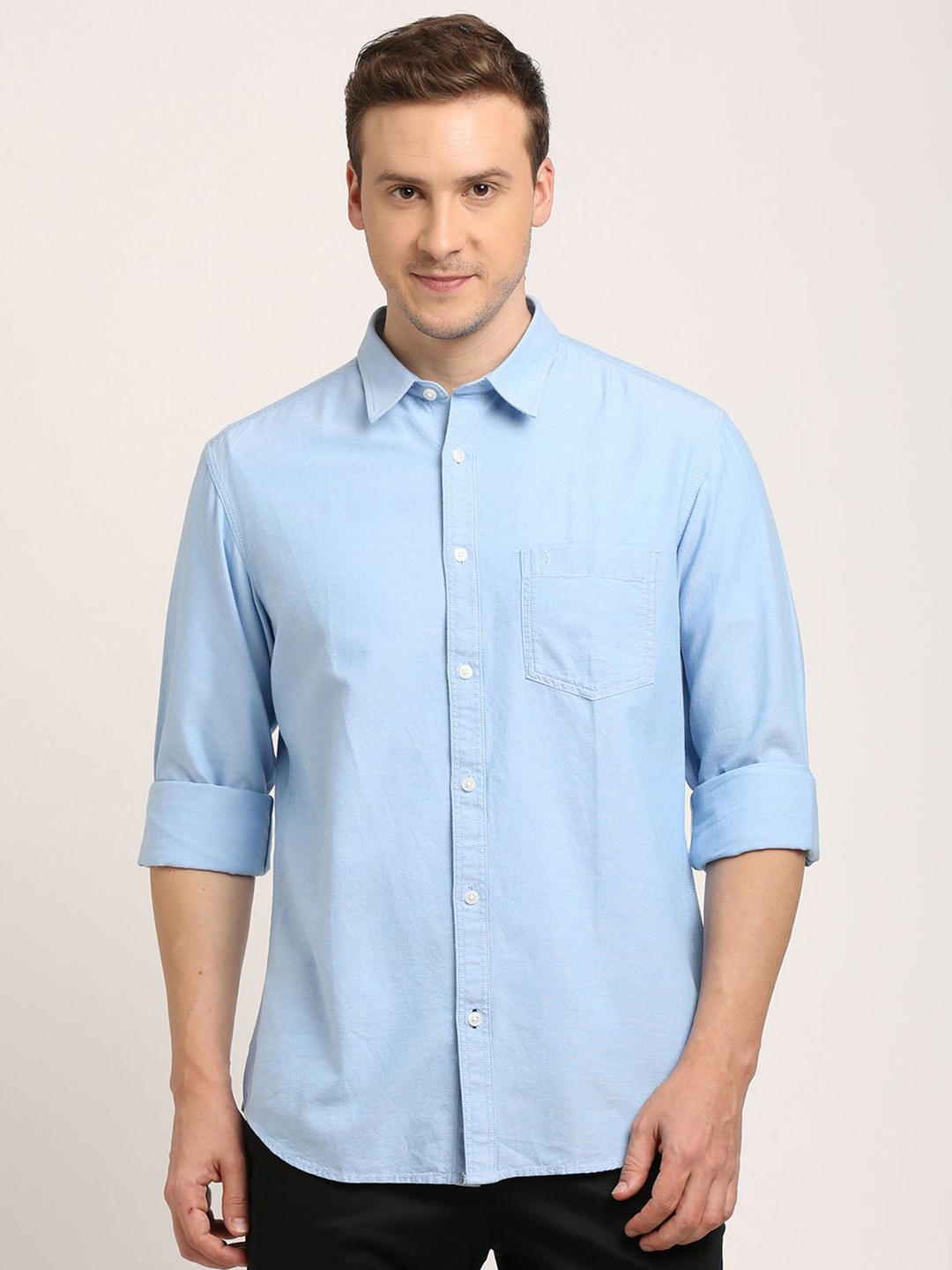 

Indian Terrain Men Classic Spread Collar Solid Cotton Casual Shirt, Pink