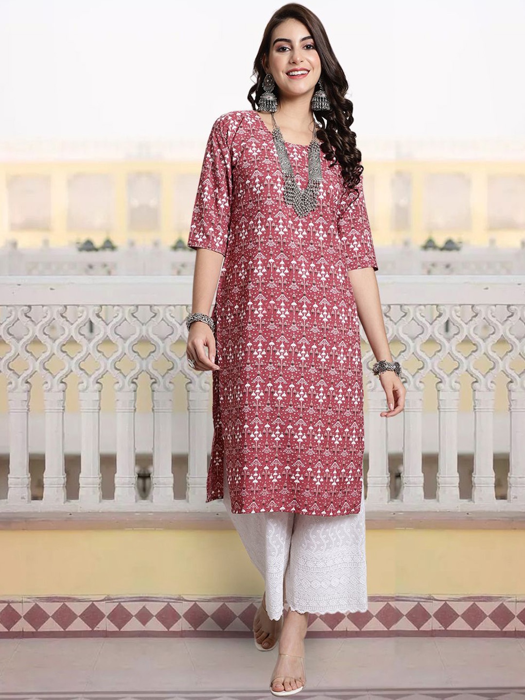 

7Threads Women Ethnic Motifs Printed Sequinned Floral Crepe Kurta, Multi