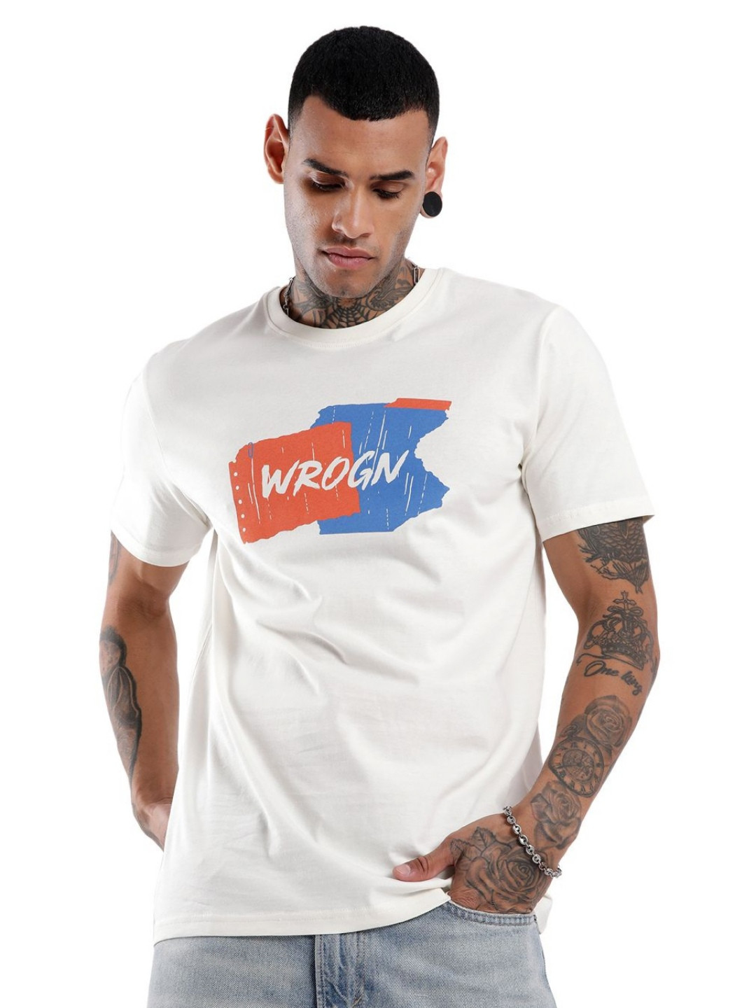 

WROGN Classic Typography Printed Slim Fit Cotton T-shirt, White