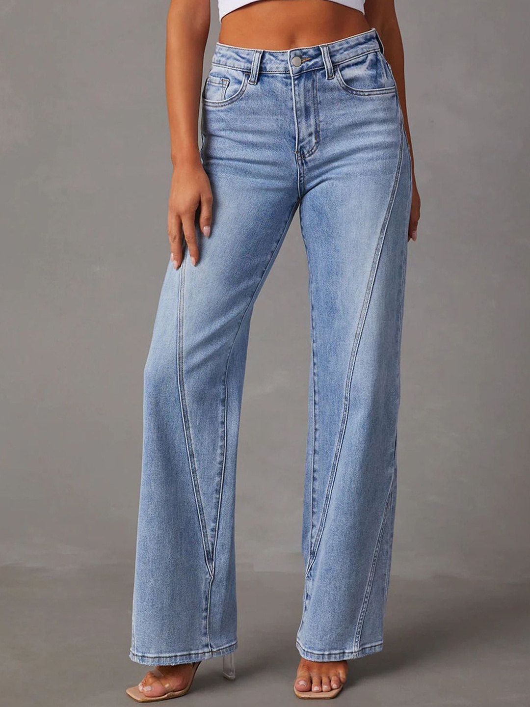 

LULU & SKY Women Straight Fit High-Rise Cotton Heavy Fade Jeans, Blue