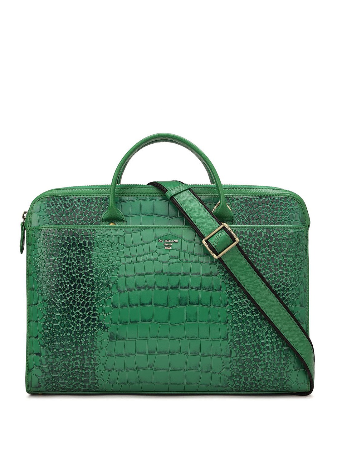 

Da Milano Unisex Textured Leather Laptop Bag, Green