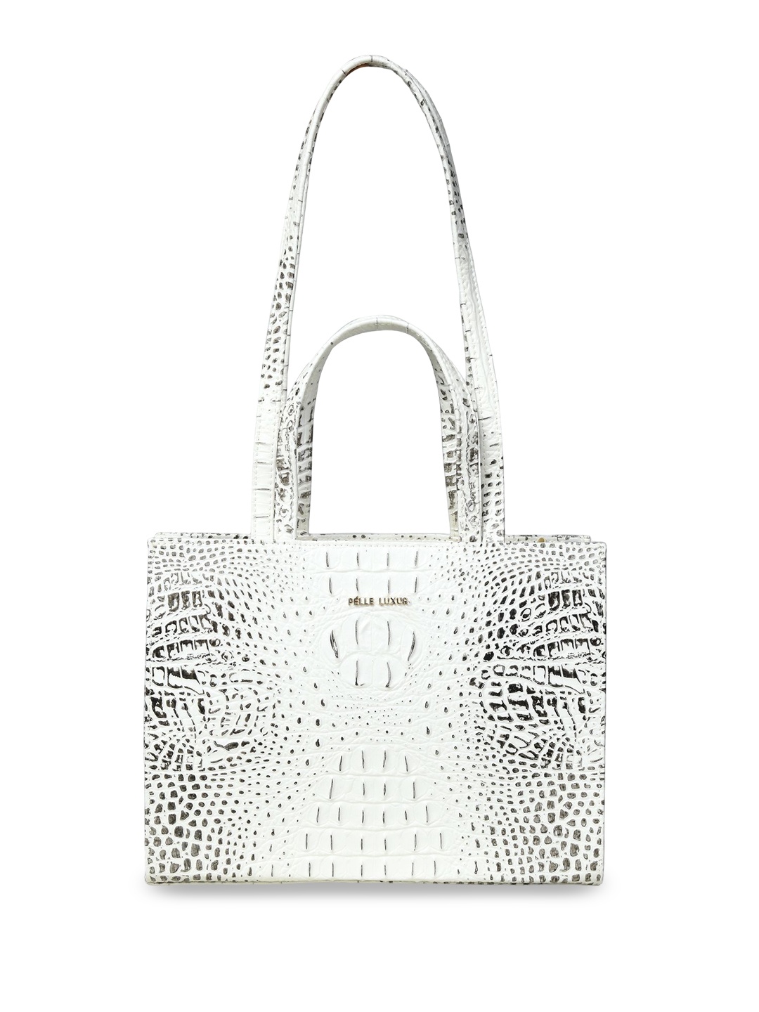 

PELLE LUXUR Animal Printed PU Shopper Tote Bag with Cut Work, White