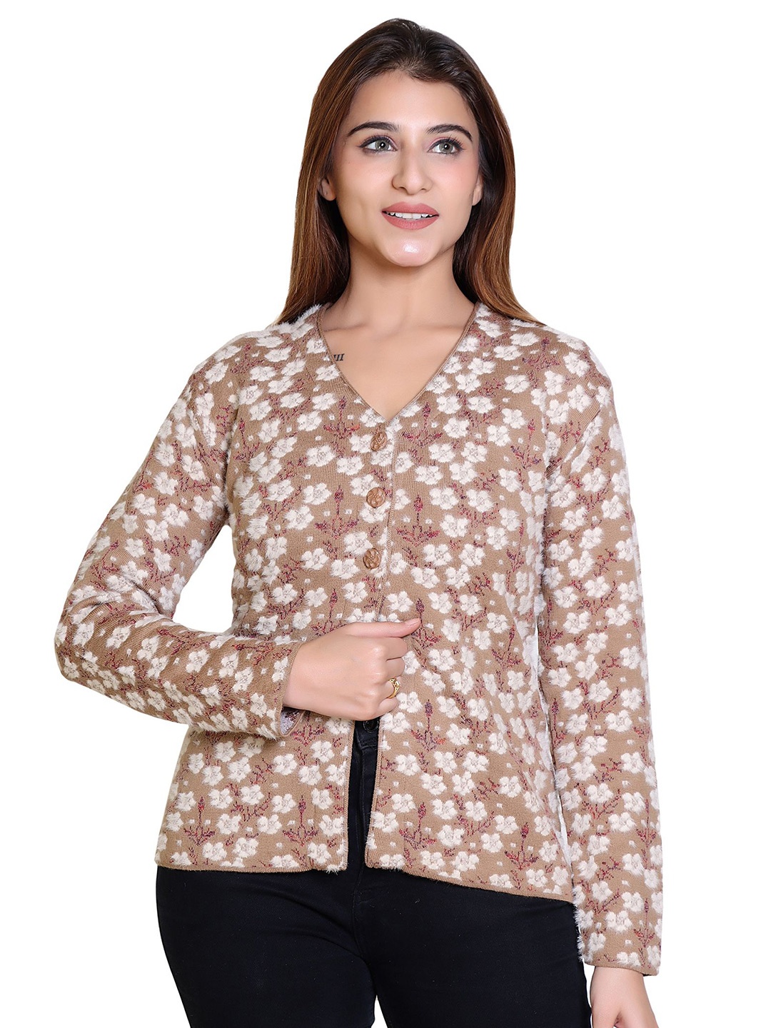 

TWENTY ME Women Embroidered Cardigan with Embroidered Detail, Beige