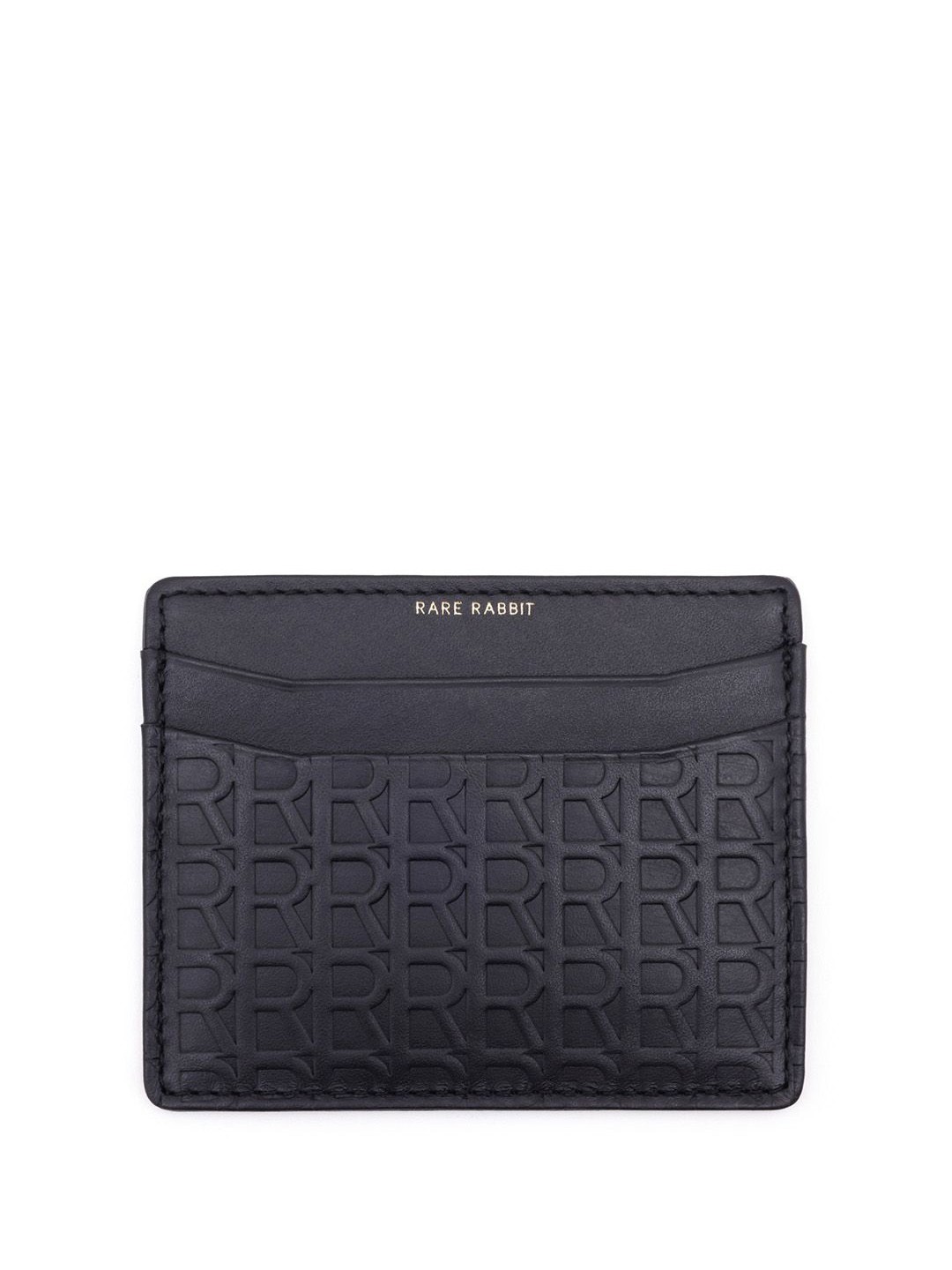 

RARE RABBIT Men Leather Embossed Monogram Card Holder, Black