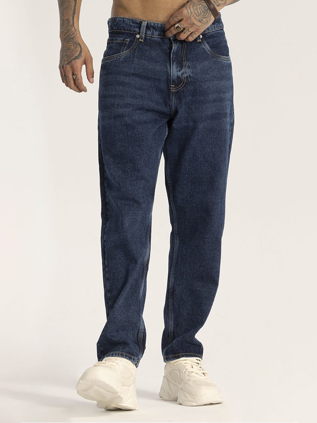 

Snitch Men Loose Relaxed Fit Stretchable Jeans, Blue