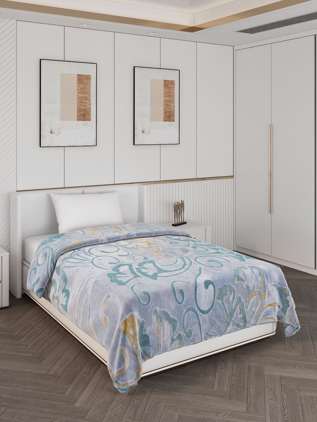 

Monte Carlo Green & Beige Floral Mild Winter 600 GSM Single Bed Blanket