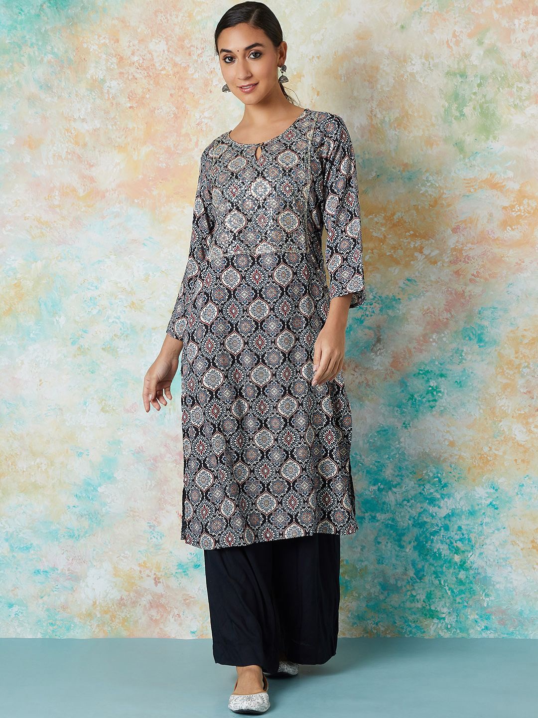 

Melange by Lifestyle Women Ethnic Motifs Printed Kurta, Black