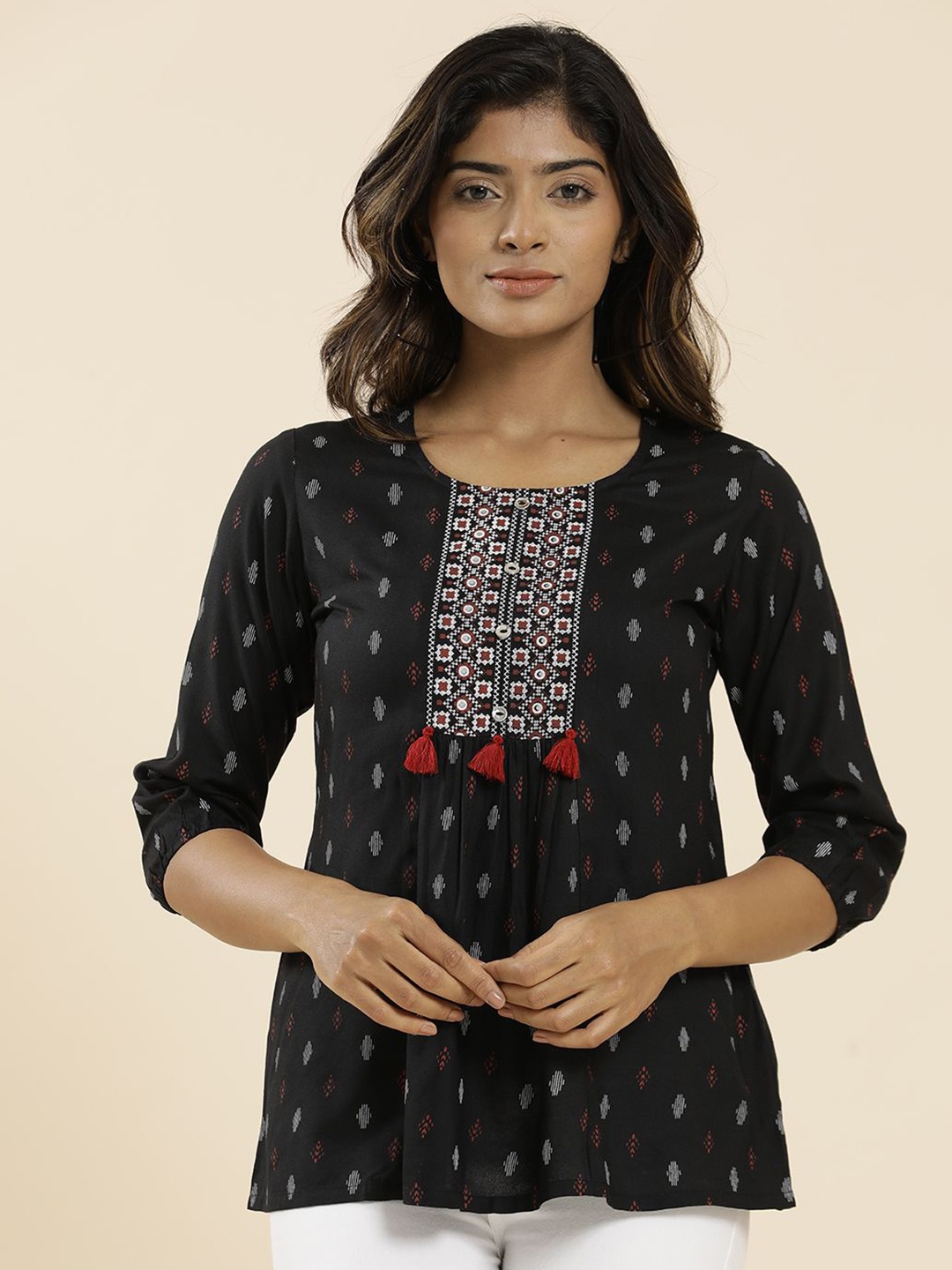 

Jaipur Kurti Print Top, Black