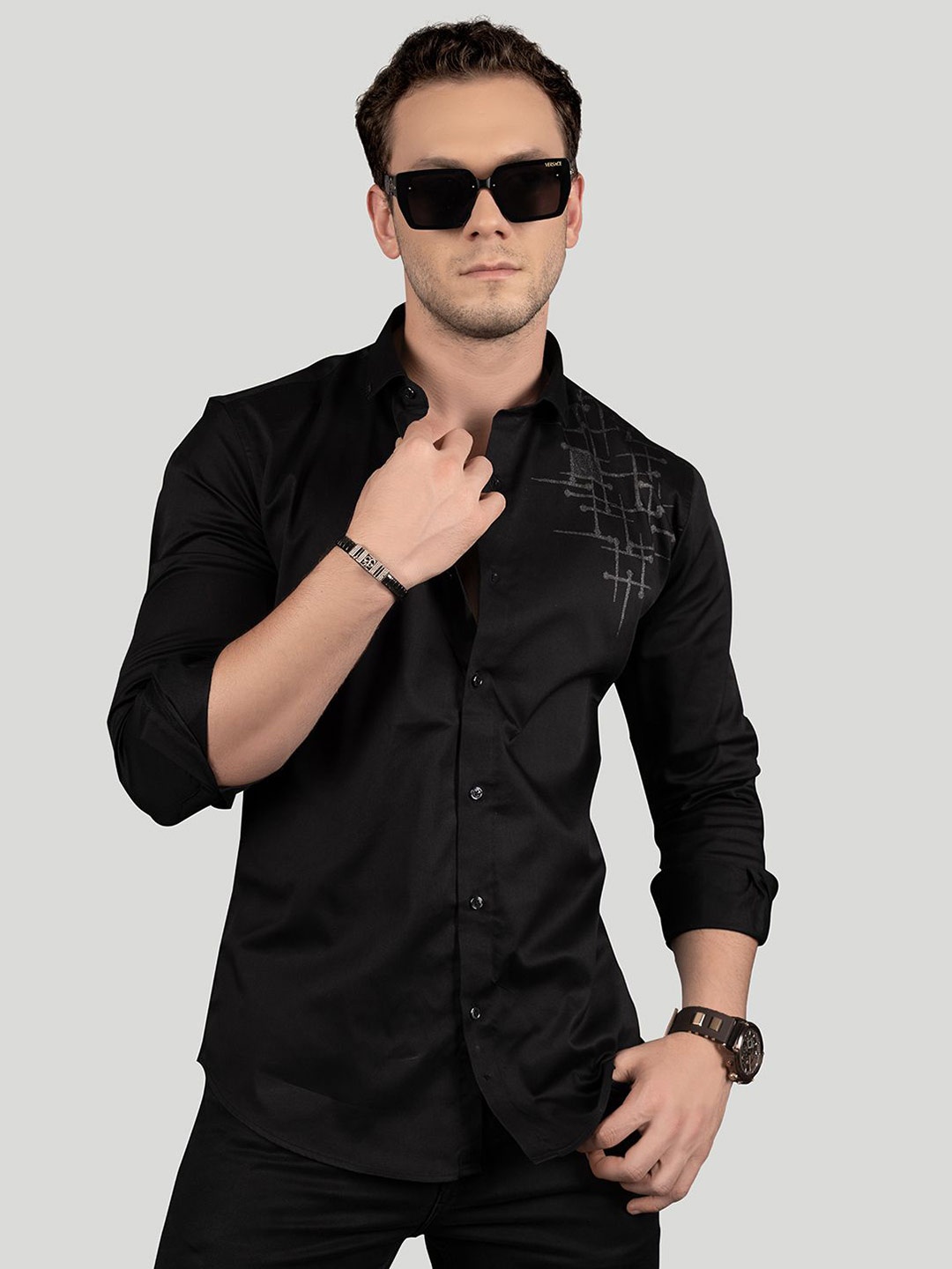 

ALMATY Men Comfort Slim Fit Opaque Party Shirt, Black