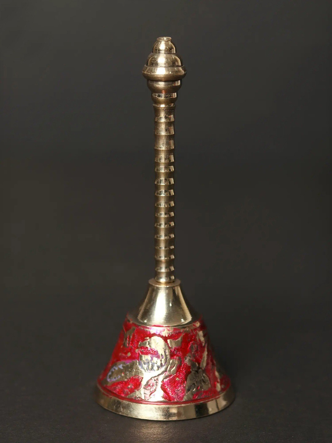 

Exotic India Brass Peacock Design Handheld Puja Bell, Gold