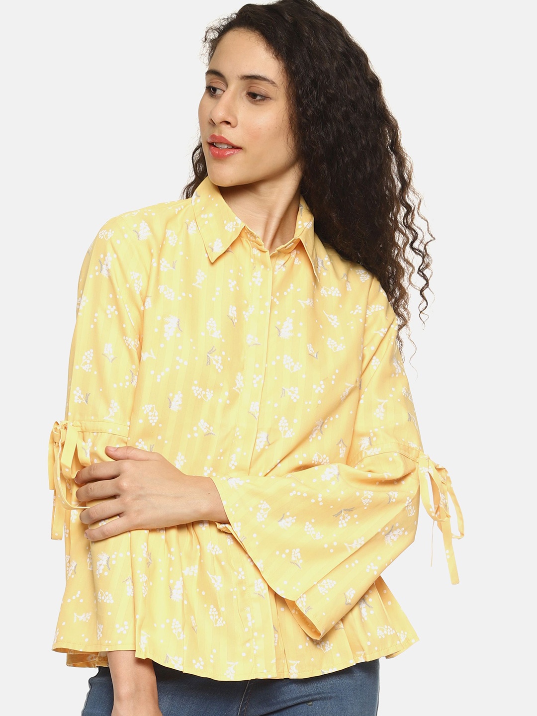 

SAHORA Women Straight Floral Opaque Printed Casual Shirt, Yellow