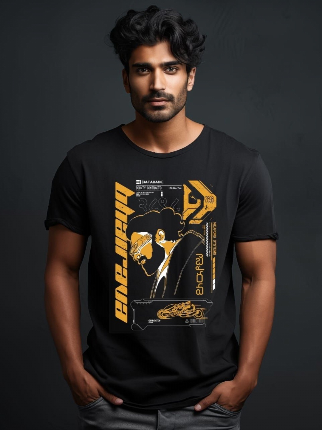 

Ascend 47 Unisex Printed Raw Edge T-shirt, Black