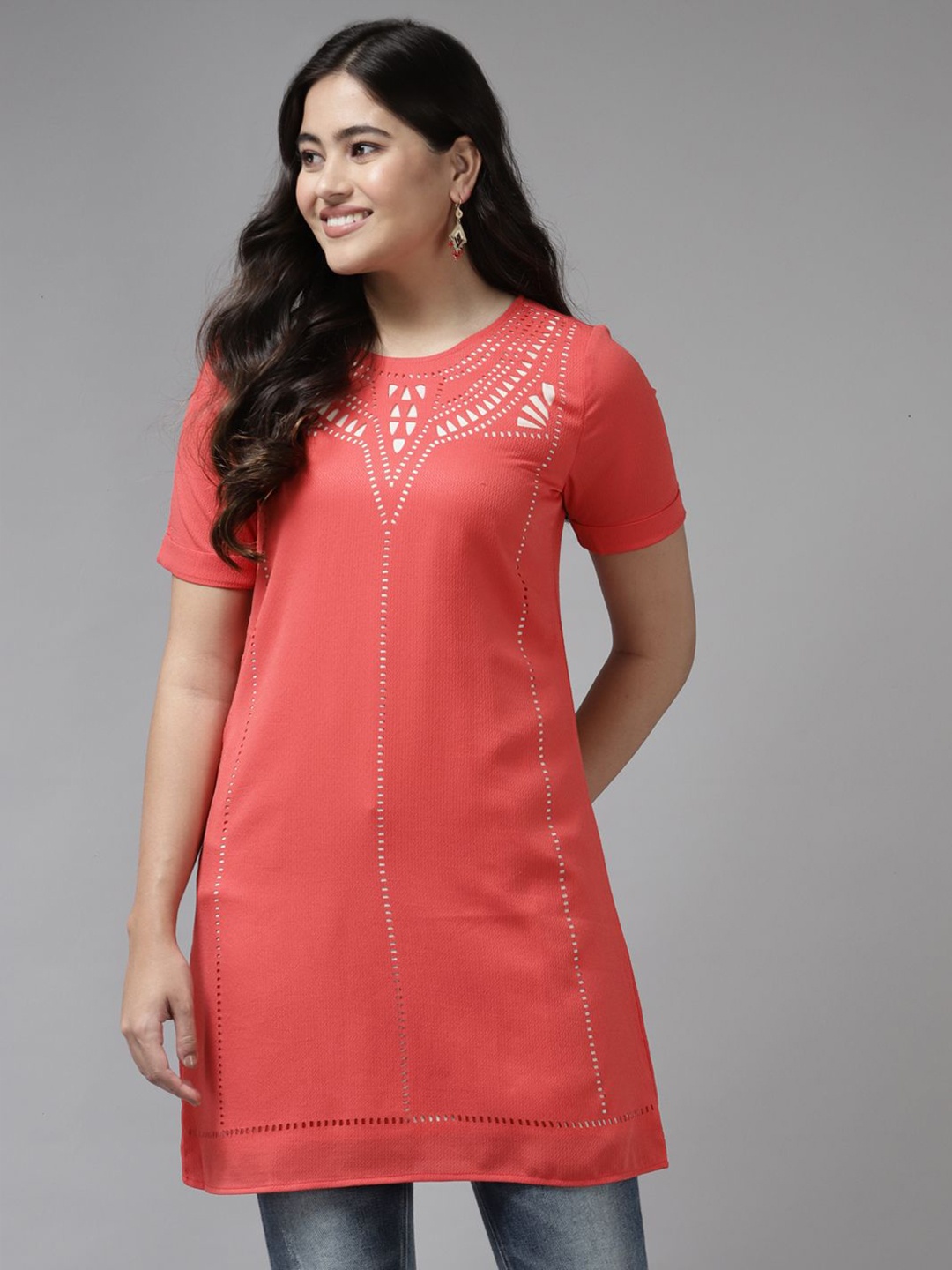 

BAESD Georgette Styled Back Longline Top, Red