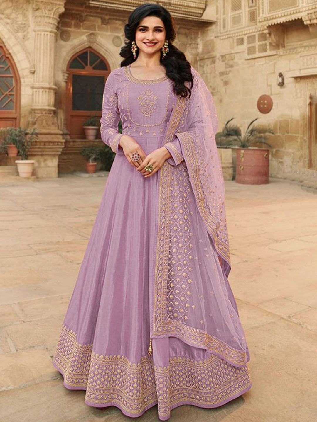 

ASISA Embroidered Pure Silk Semi-Stitched Dress Material, Lavender