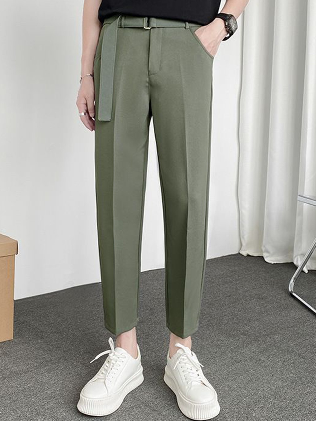 

StyleCast Men Solid Casual Trousers, Olive