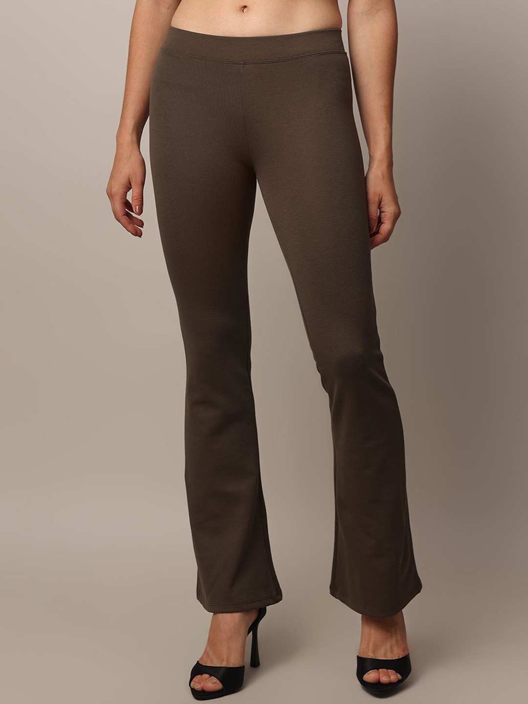 

ONLY Women Solid Flared High-Rise Casual Trousers, Olive
