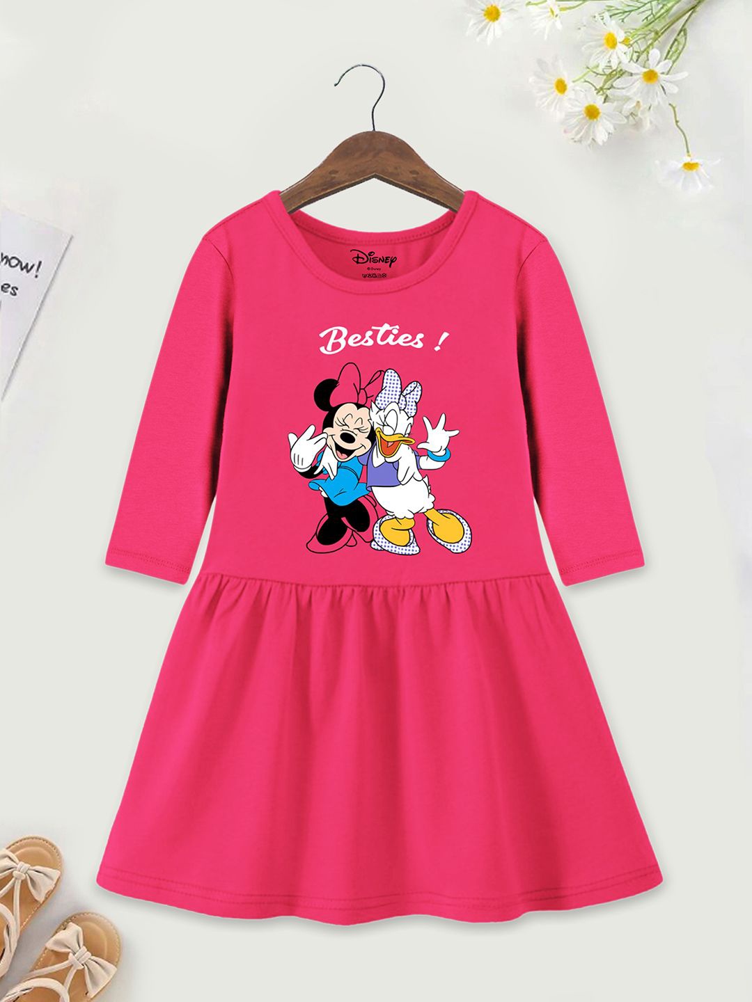 

YK Disney Print Fit & Flare Dress, Pink