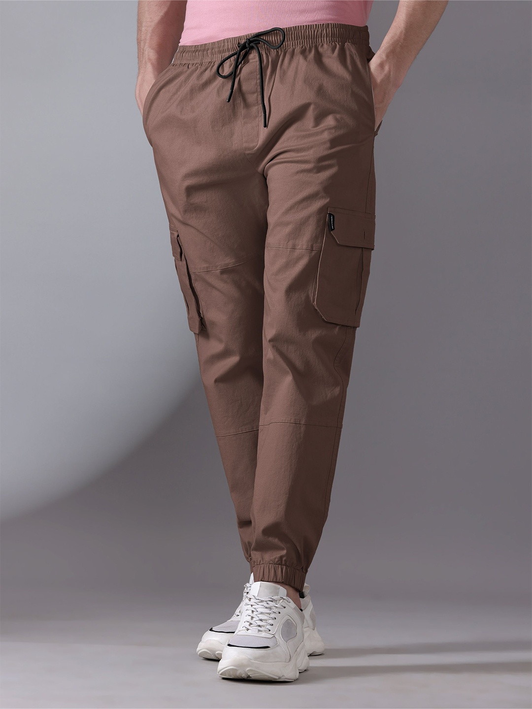 

Beyoung Men Mid-Rise Cargo Styles Joggers Trousers, Brown