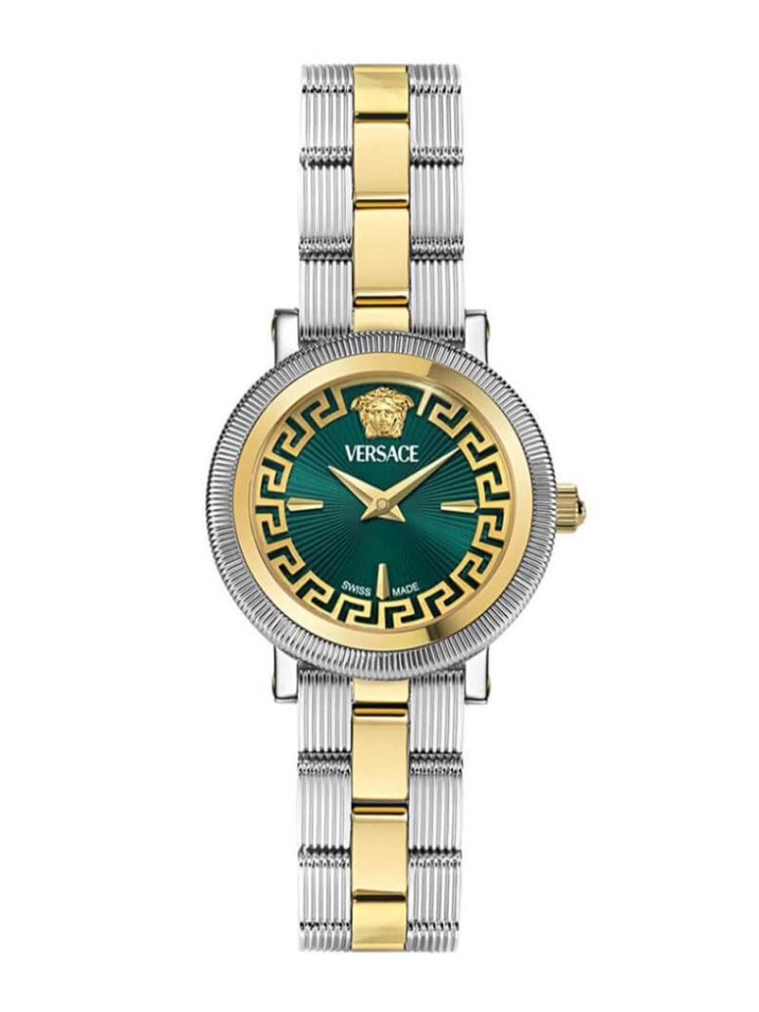 

Versace Women Brass Embellished Dial & Stainless Steel Bracelet Style Straps Analogue Watch VE8CA0324, Green