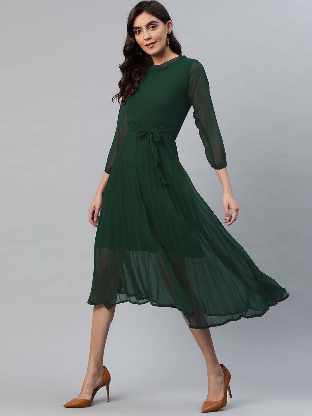 

BAESD Striped Georgette A-Line Midi Dress, Green