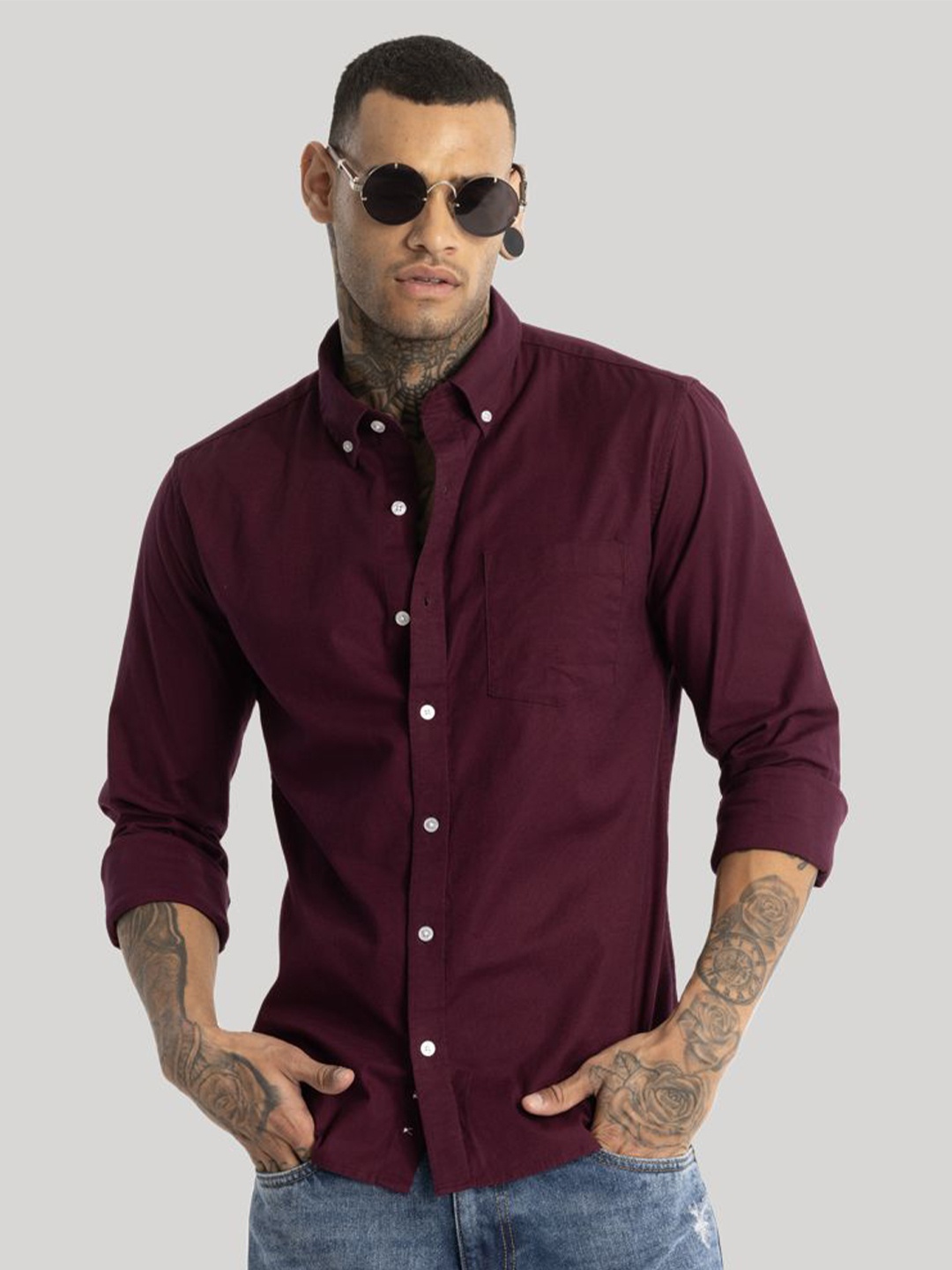 

Snitch Men Smart Slim Fit Opaque Casual Shirt, Maroon
