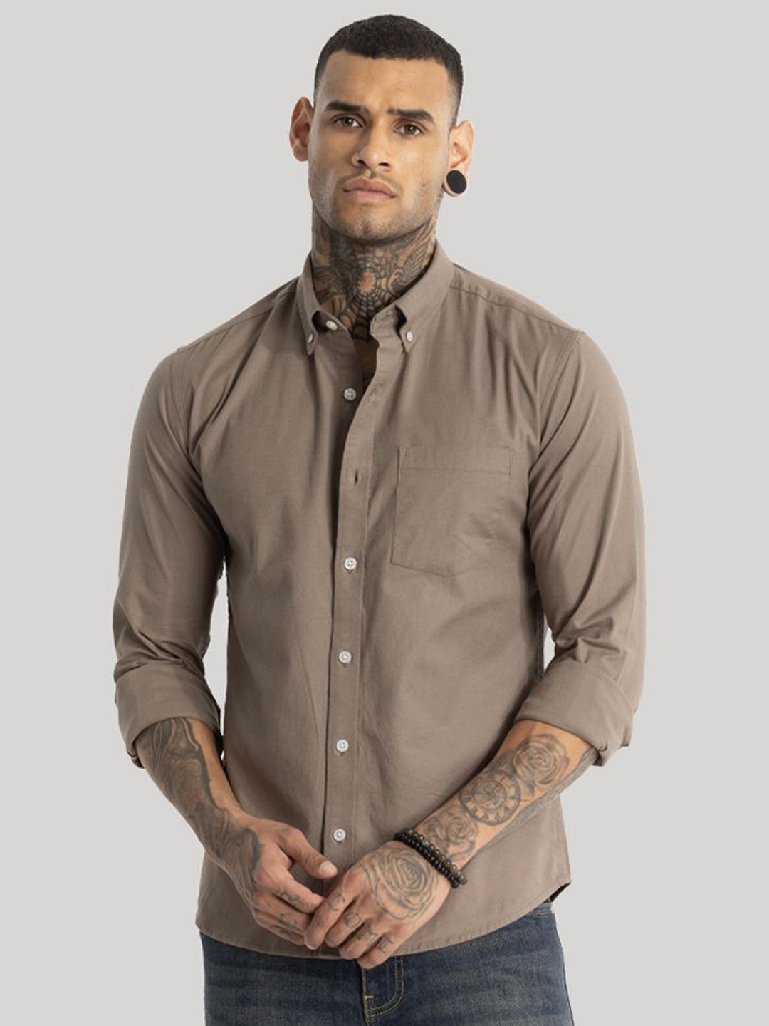 

Snitch Men Smart Slim Fit Opaque Casual Shirt, Brown