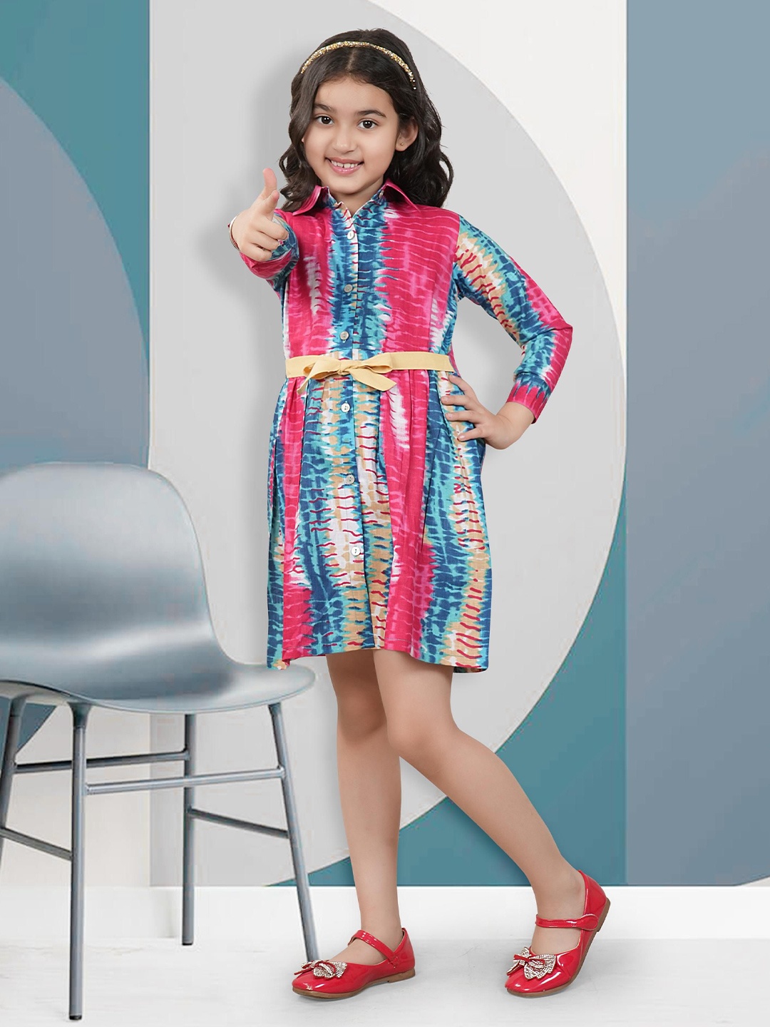 

RANJ Girls Printed A-Line Lace-Up Holi Dress, Pink