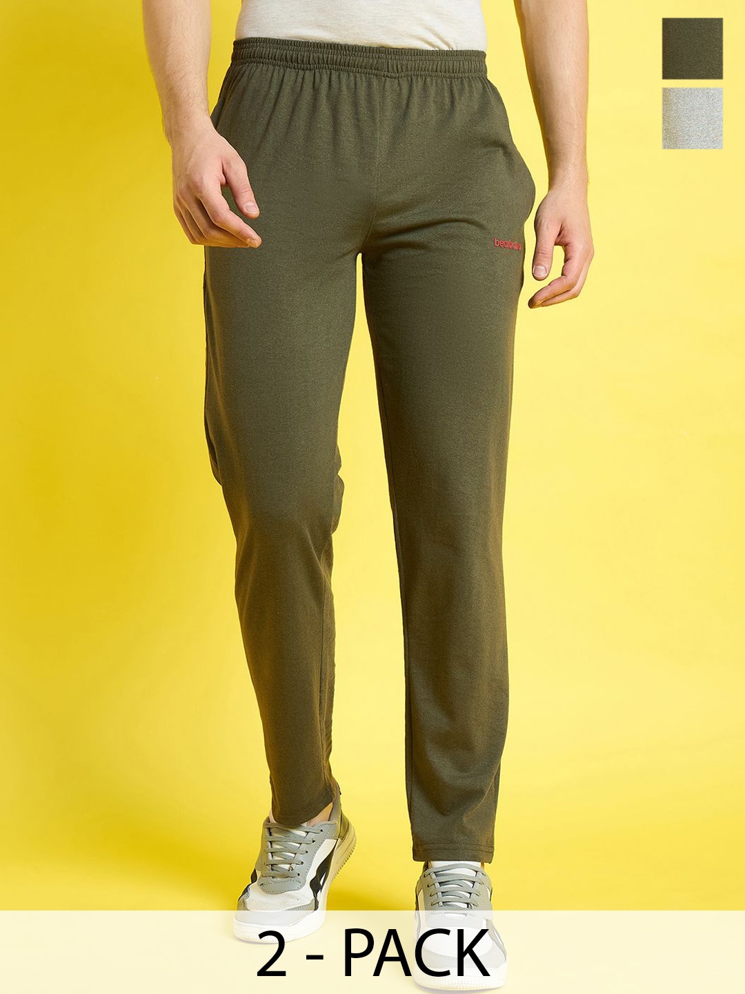 

bearbrother Men Pack Of 2 Mid-Rise Track Pants, Olive