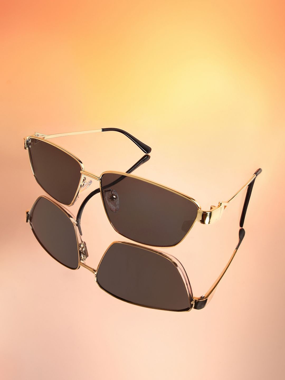 

HAUTE SAUCE by Campus Sutra Women Rectangle Sunglasses with Polarised Lens AW24_HSSG2604, Gold