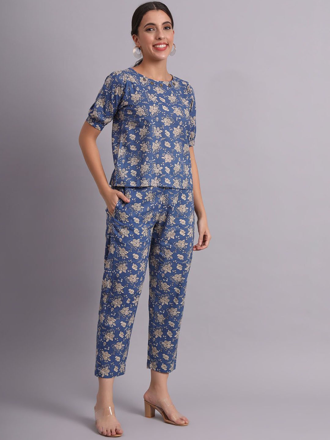 

KALINI Floral Printed Top & Trousers Co-Ord Set, Blue
