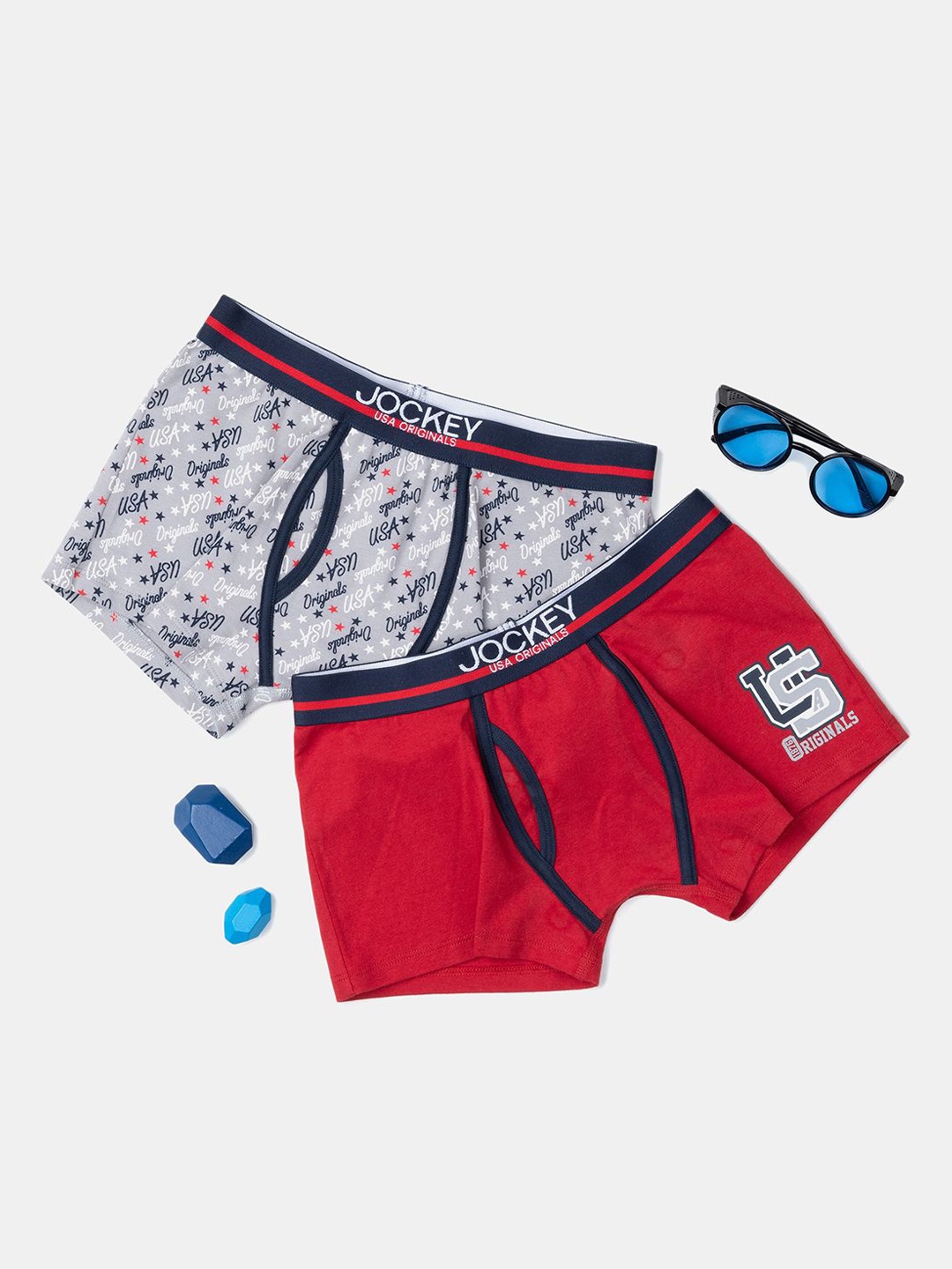 

Jockey Boys Pack of 3 Super Combed Cotton Printed Trunk with Ultrasoft Waistband-UB03, Grey