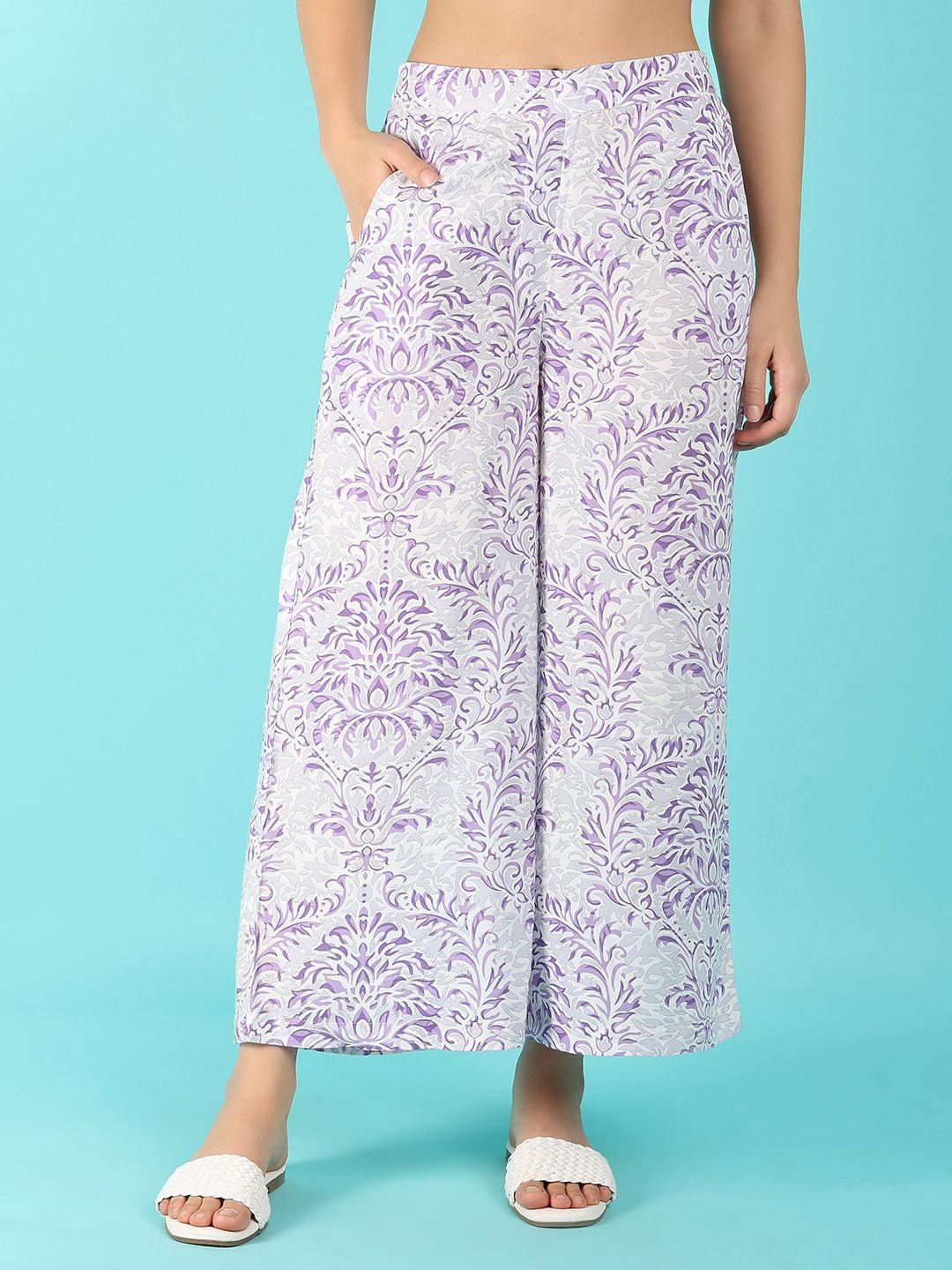 

UNLIMITED Women Ethnic Motifs Printed Flared Palazzos, Lavender